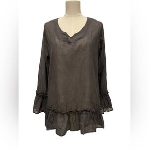 Bodil Women's Ruffle-Hem Long Sleeve Blouse - Brown Plaid Size:M